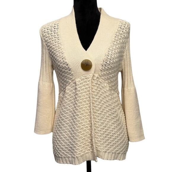 J.‎ Jill Cream Knit Cotton/Wool/Alpaca Blend Cardigan Small Petite Cottagecore - Picture 1 of 16